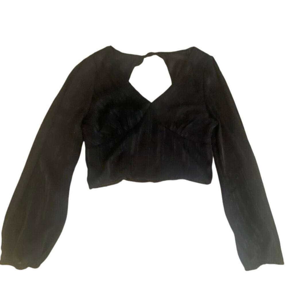 Kirious Los Angeles Black Smocked Sheer Long Sleeve Crop Top Size S